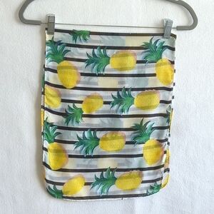 Greenbrier Black & White Stripe w Yellow And Green Pineapples Semi Sheer Scarf